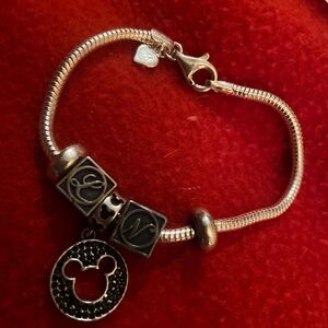 NIB Walt Disney World 925 Silver Charm Bracelet with Black Accents